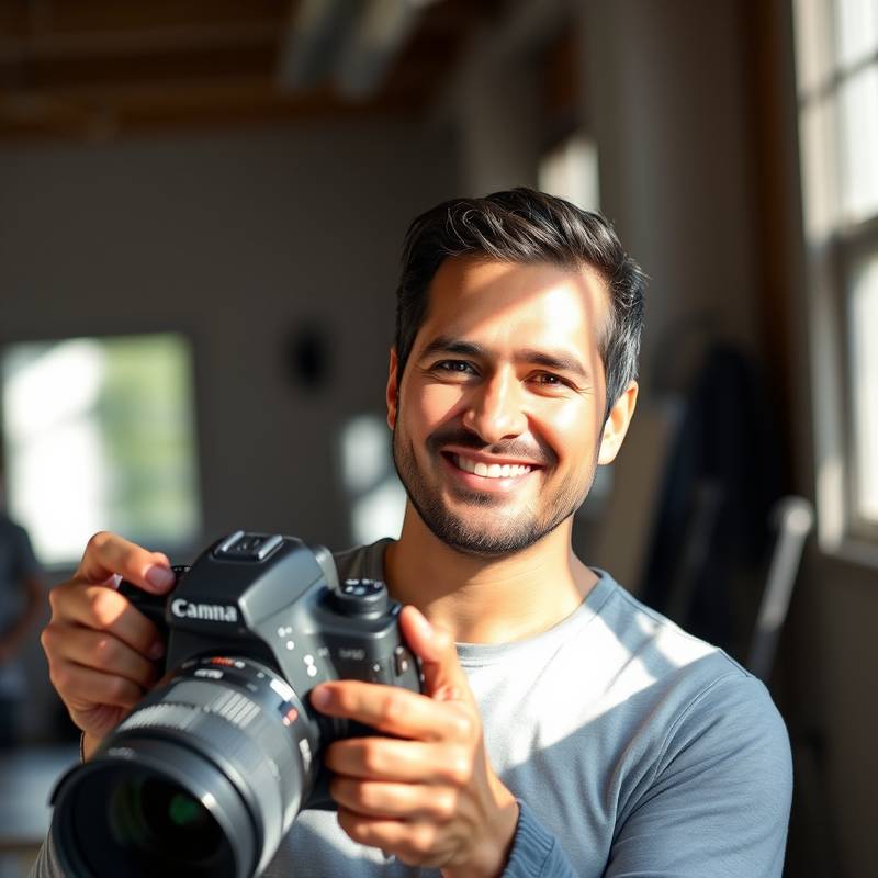 Instructor Carlos Garcia, smiling while holding a professional camera