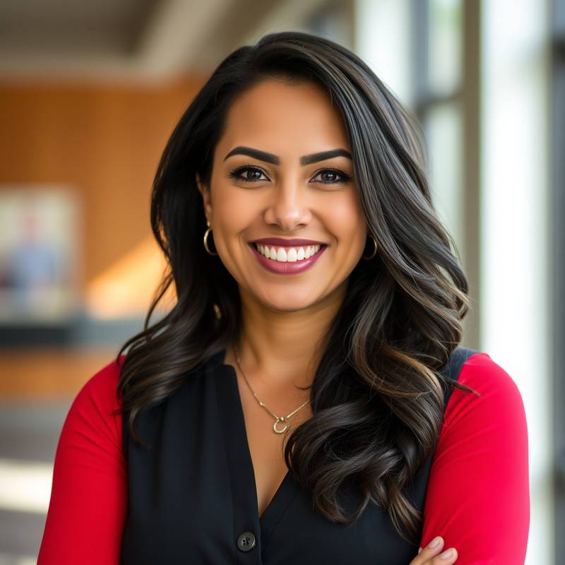 Instructor Maria Rodriguez, smiling in a professional setting