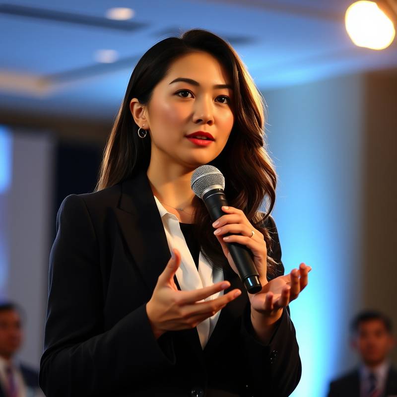 Instructor Olivia Chen, presenting during a business conference